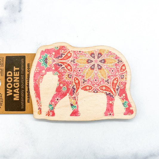 Floral Elephant Wooden Magnet